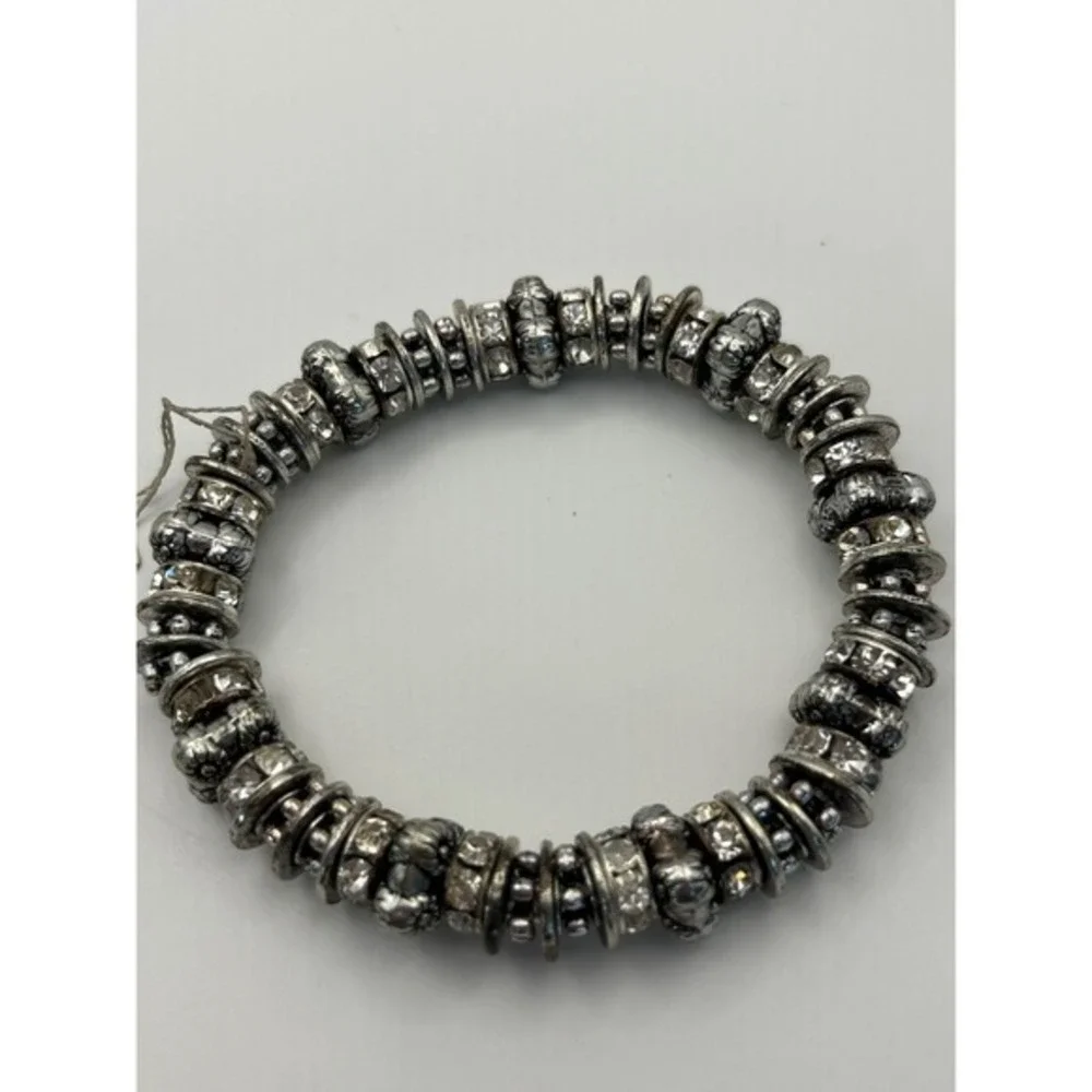 Bracelet Womens Silver New Crystal Rondelle Stretch Beaded Shimmer